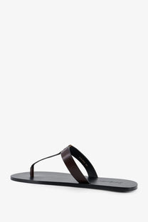 Saint Laurent men’s babylone brown leather thong sandal with minimalist design and subtle sole branding