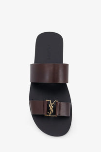 Brown leather slide sandal with gold-tone ysl logo buckle from saint laurent men’s babylone leather sandals brown