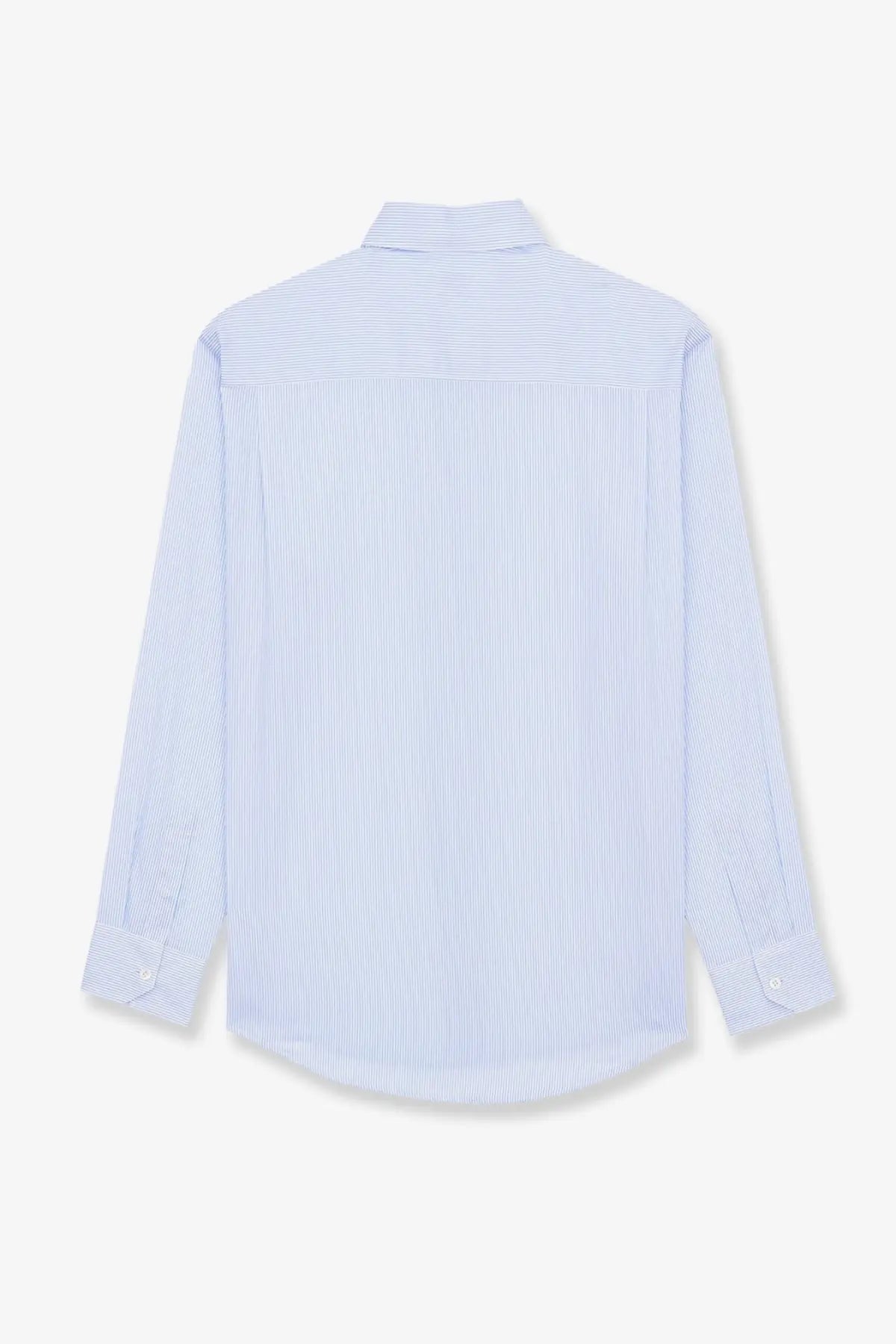 Saint Laurent men’s Cassandre cotton shirt with light blue and white vertical stripes and a classic collar