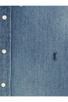 Saint Laurent Men's Cassandre Horizon Blue Denim Shirt Blue, view 3