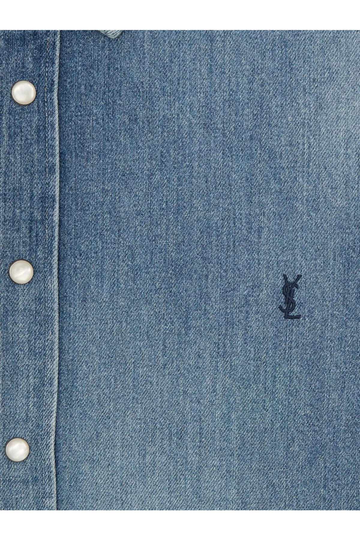 Saint Laurent Men's Cassandre Horizon Blue Denim Shirt Blue, view 3