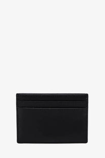Saint Laurent men’s Cassandre black leather card holder with sleek minimalist design and precise stitching