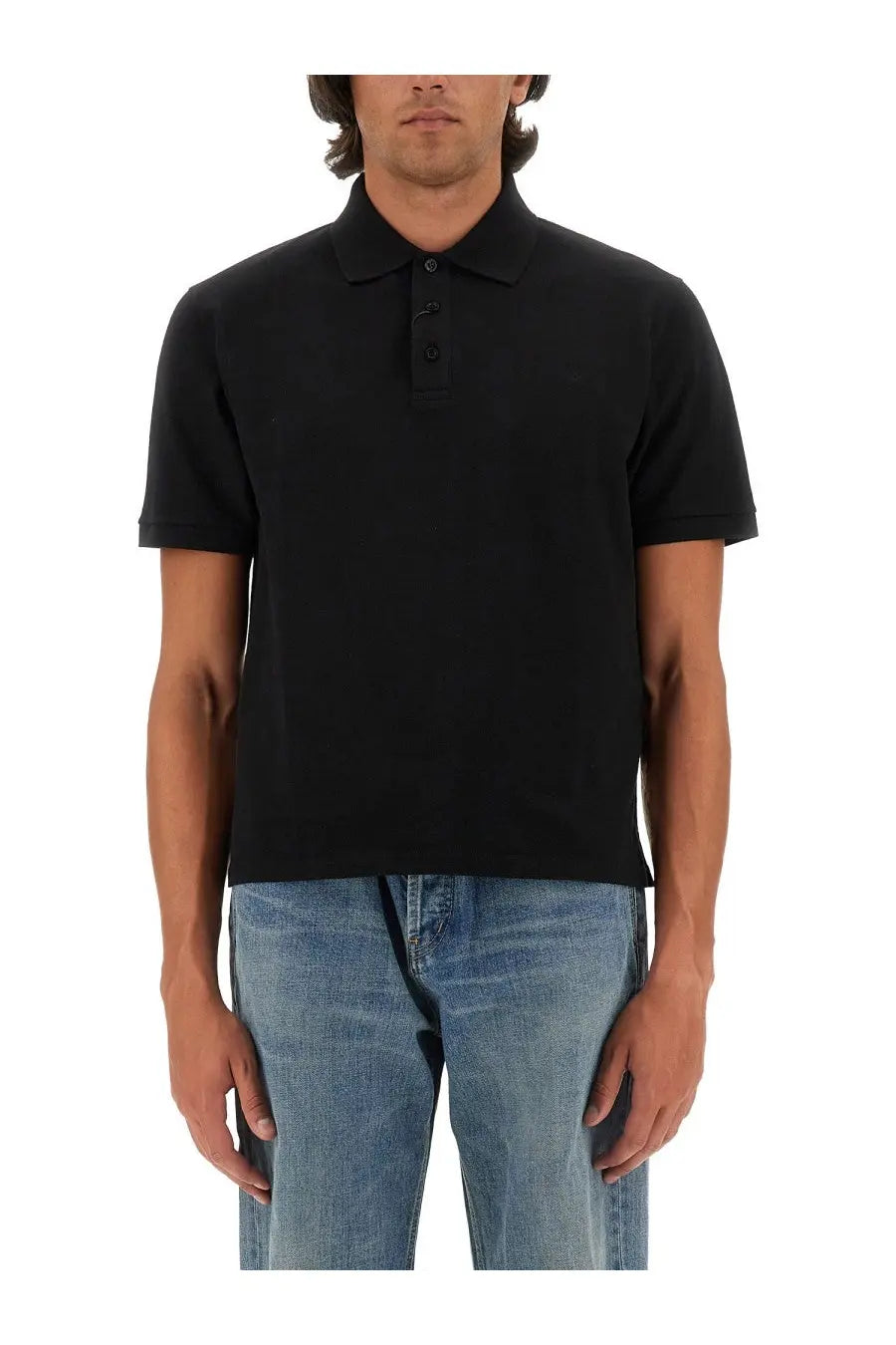 Saint Laurent men’s cassandre polo black short-sleeved shirt with classic collar and button placket in cotton