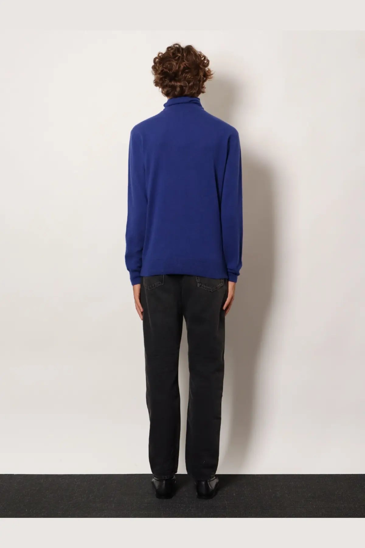 Saint Laurent men’s certified cashmere turtleneck sweater in rich royal blue with long sleeves and soft knit texture