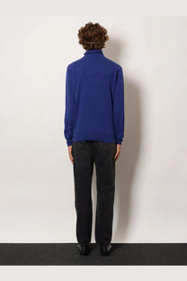 Saint Laurent men’s certified cashmere turtleneck sweater in royal blue with soft knit texture and long sleeves