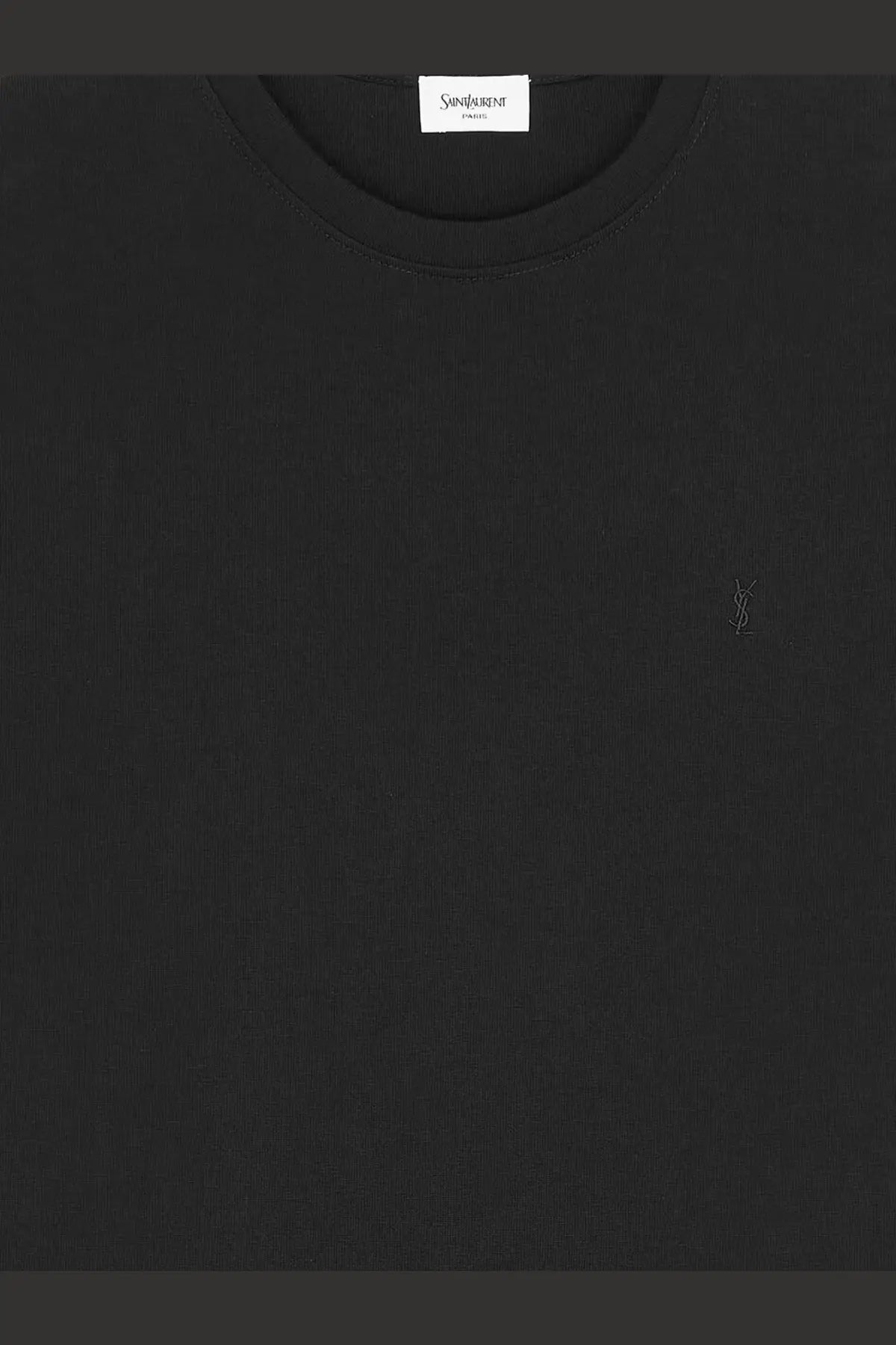 Saint Laurent men’s certified cotton black crew neck t shirt with subtle embroidered logo on the chest