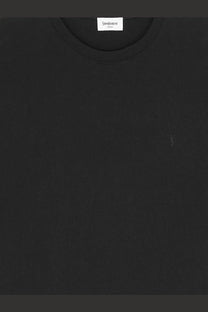 Saint Laurent men’s certified cotton black crew neck t shirt with subtle embroidered logo on the chest