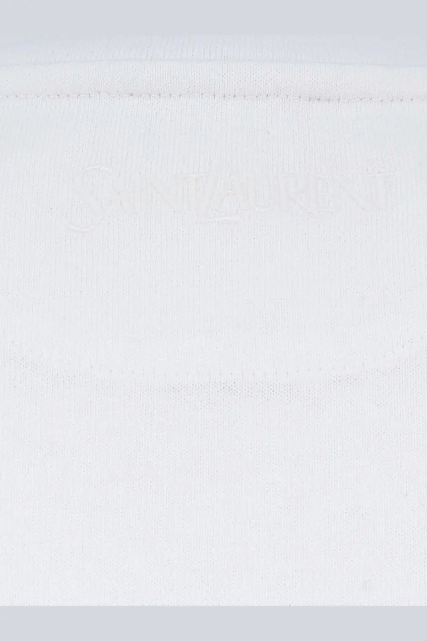 Saint Laurent men’s certified cotton shirt white showing white cotton fabric with fine even stitching along the hem