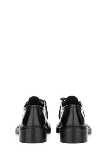 Saint Laurent men’s Harvey derby loafer black patent leather lace-up oxford shoes with chunky sole front view