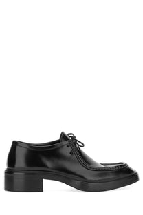 Saint laurent men’s harvey derby loafer black patent leather oxford shoe with chunky block heel and matching laces