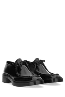 Saint Laurent men’s Harvey derby loafer black patent leather oxford shoes with chunky heel and lace-up design