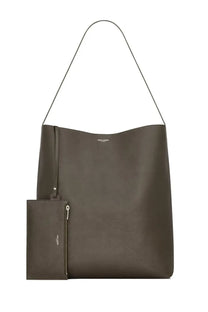 Saint Laurent men’s hobo bold bag green olive leather tote with slim shoulder strap and matching zippered pouch
