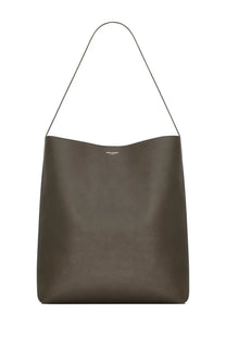 Saint Laurent men’s hobo bold tote bag in olive green leather with minimalist design and slender shoulder strap