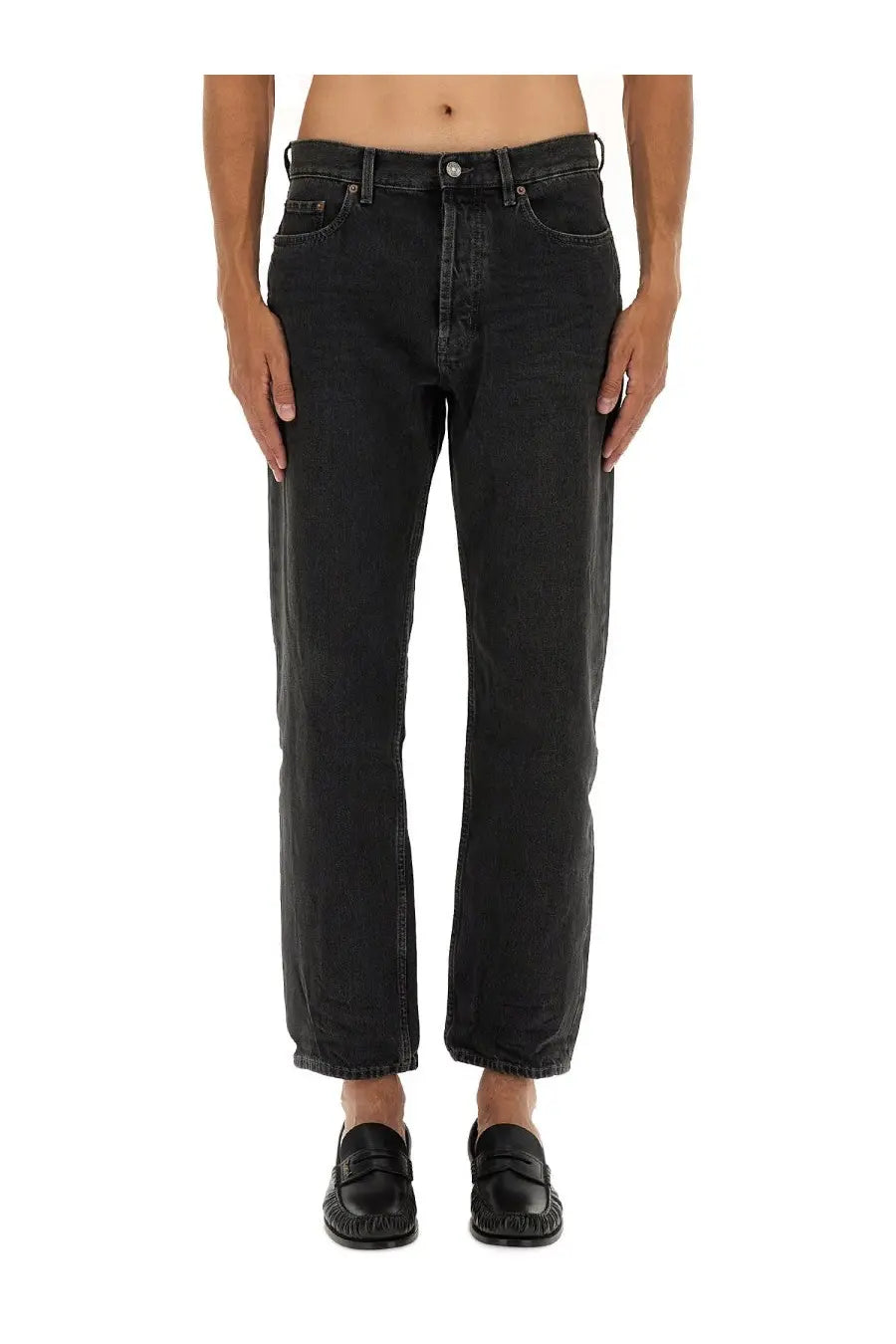 Saint Laurent Men’s jeans Mick black straight-leg black denim with faded wash front view