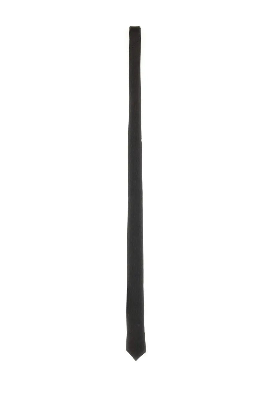 Saint Laurent men’s black silk thin jacquard tie with a classic pointed tip for formal wear