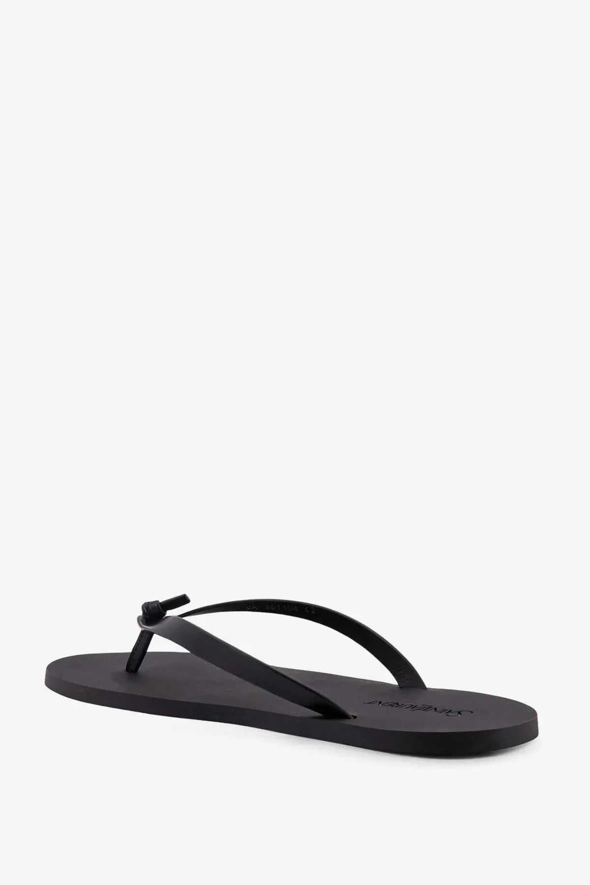 Saint Laurent men’s party low black rubber sandal with minimalist design and small knot detail on strap