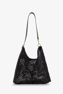 Saint Laurent men’s raffia shoulder bag black woven straw tote with sleek leather strap and gold-tone hardware