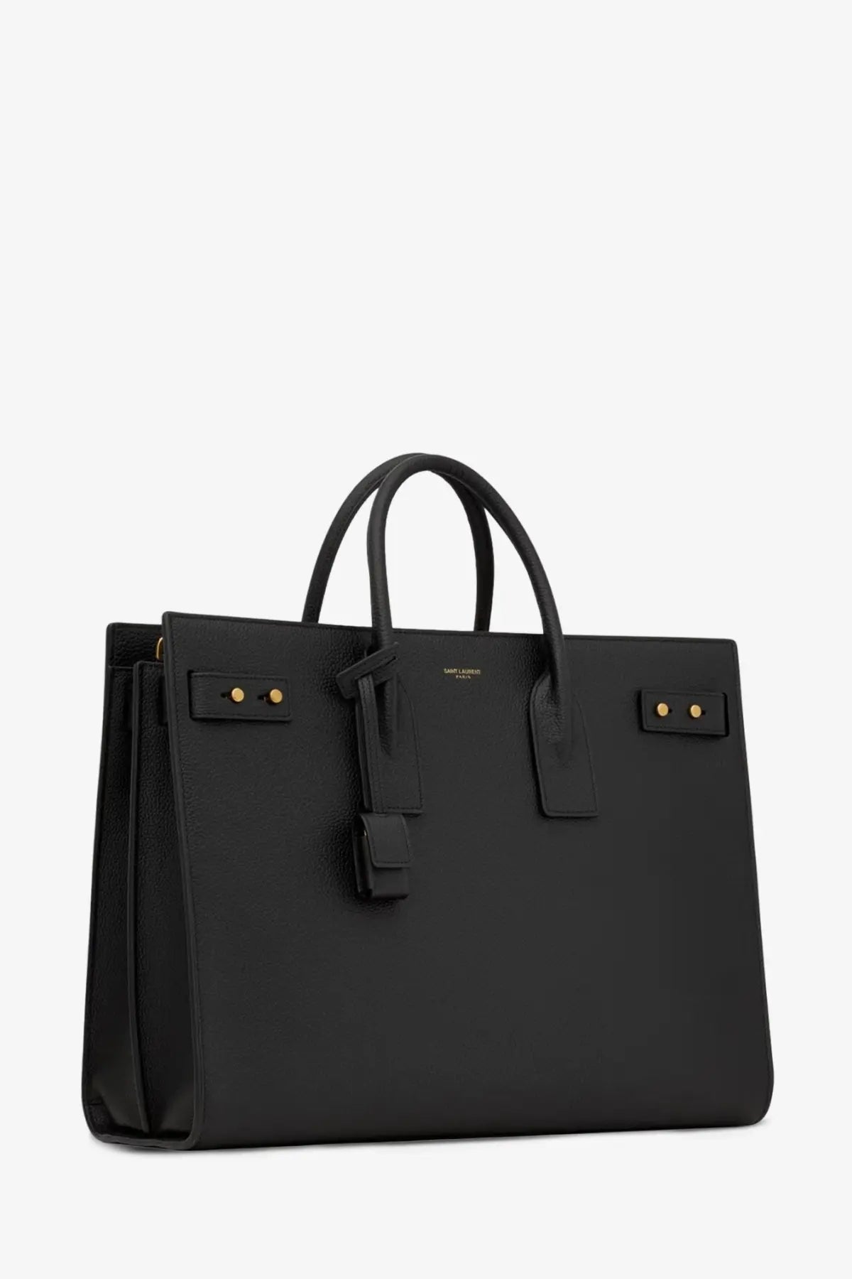 Saint Laurent men’s sac de jour large black leather sac de voyage tote bag with gold-tone hardware and top handles