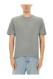 Saint Laurent men’s minimalist gray cotton t-shirt with a subtle embroidered logo on the chest
