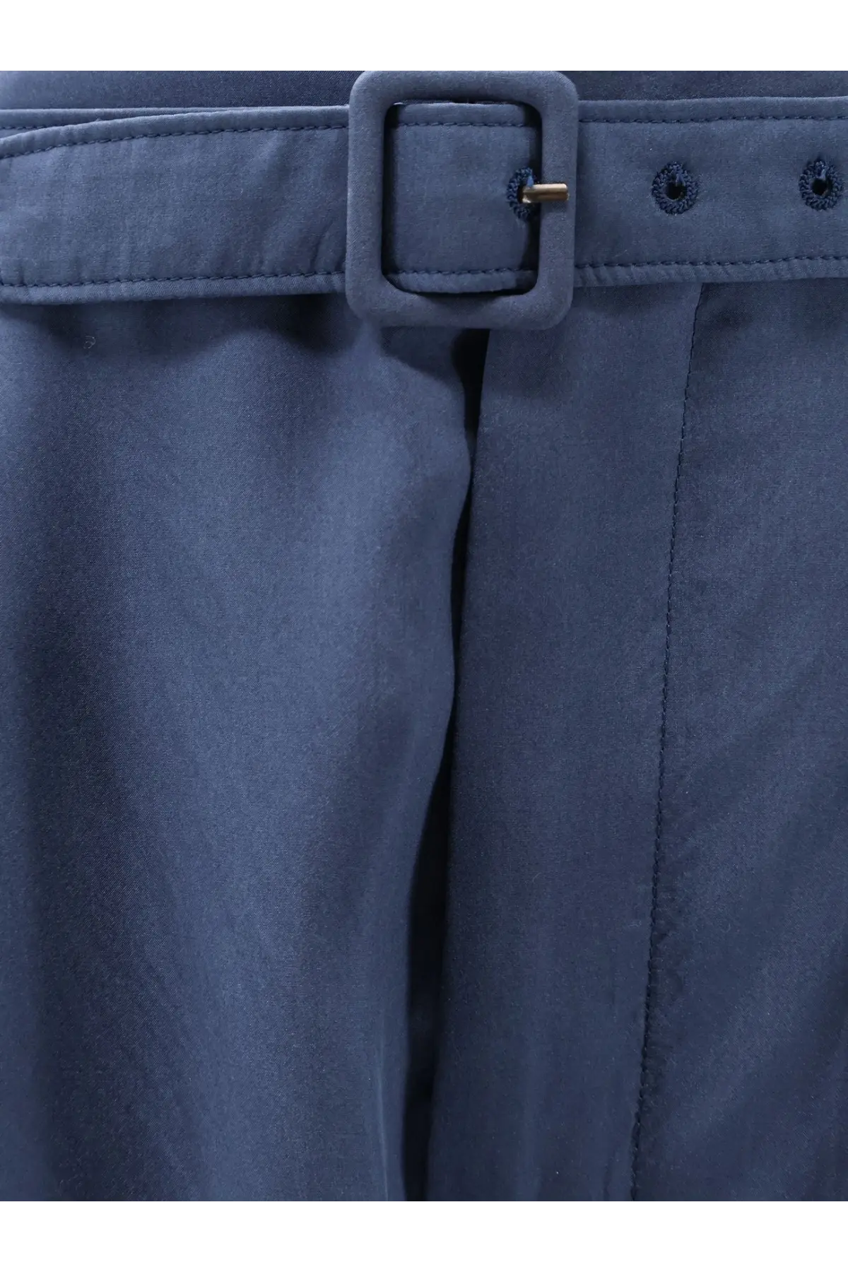 Saint Laurent men’s silk trousers blue with navy blue fabric belt featuring a matching square buckle and gold-tone hardware