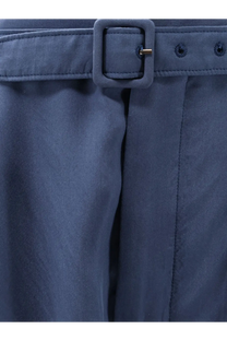 Saint Laurent men’s silk trousers blue with navy blue fabric belt featuring a matching square buckle and gold-tone hardware