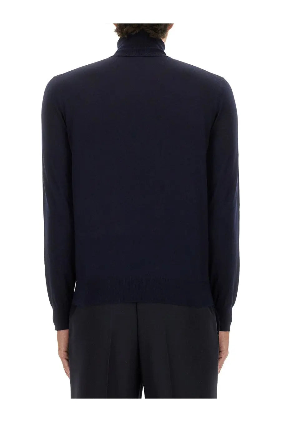 Saint Laurent men’s turtleneck pullover in navy blue with a sleek fine-knit texture and smooth finish