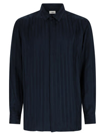 Saint Laurent Men's Viscose Striped Shirt Blue