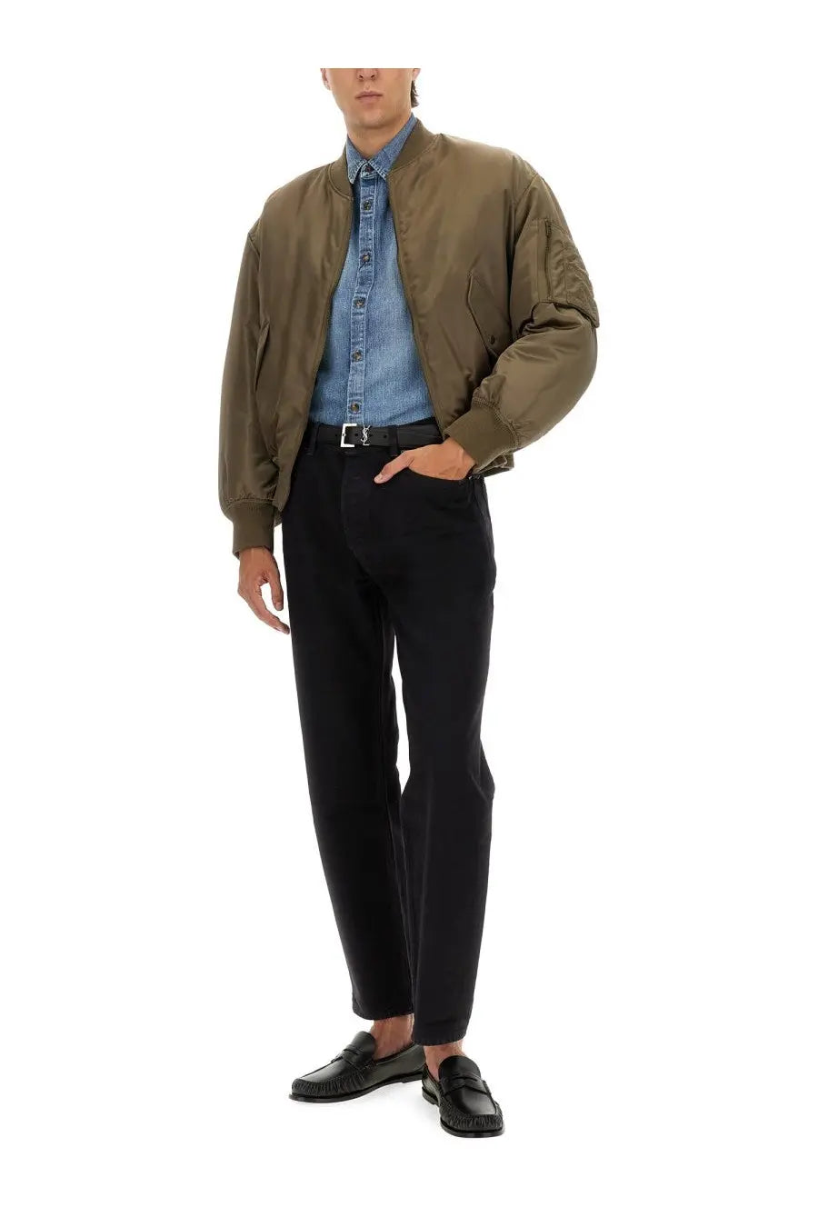 Saint Laurent Men's Water Repellent Bomber Jacket Green, view 2