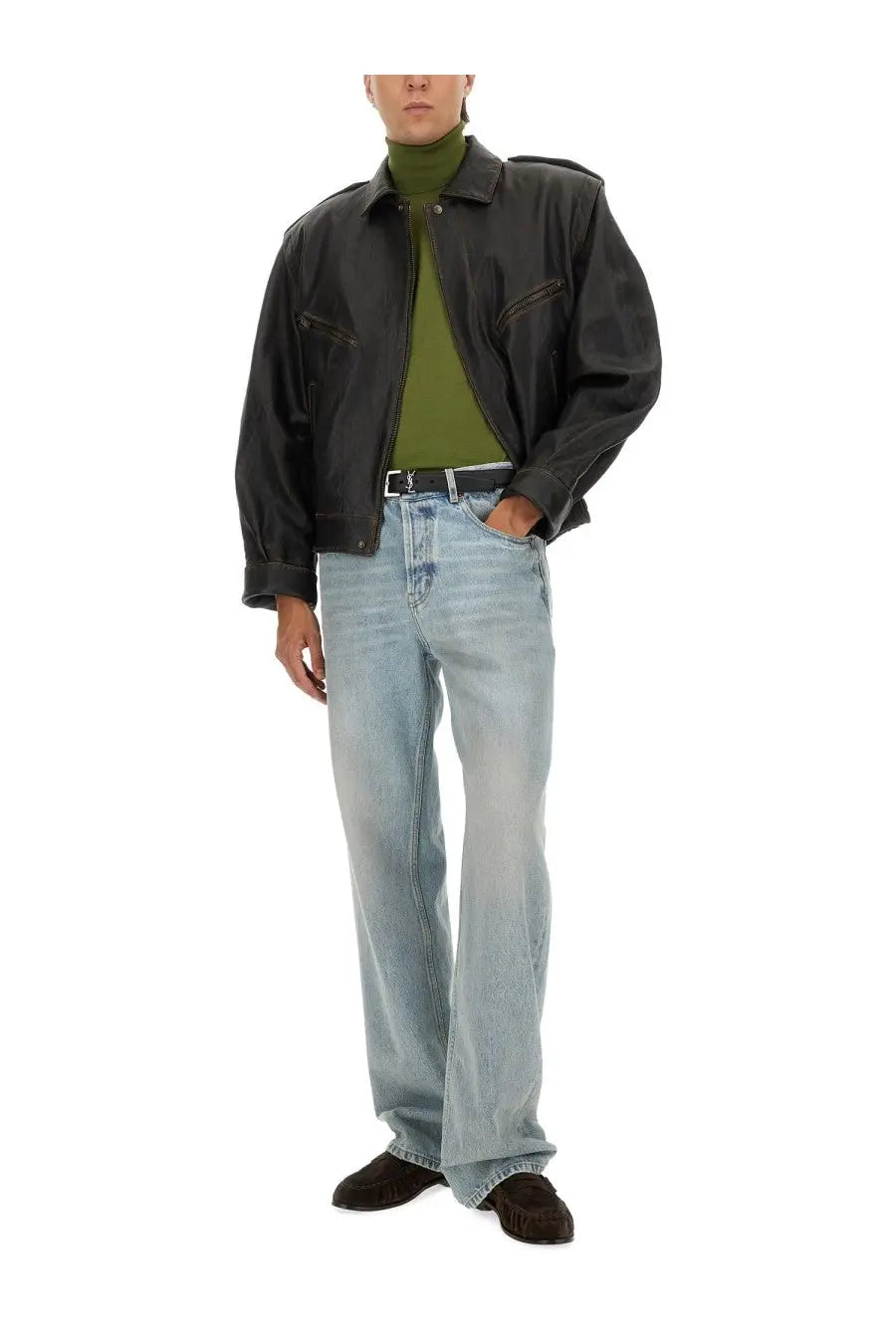 Saint Laurent Men's Wool and Silk Turtleneck Green, view 2