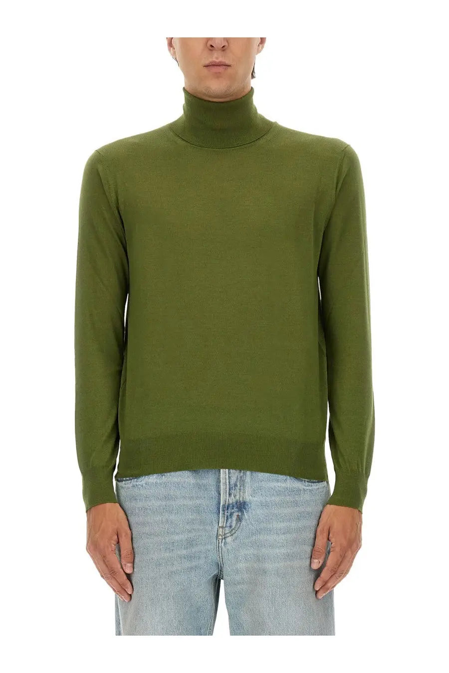 Saint Laurent Men's Wool and Silk Turtleneck Green, view 3