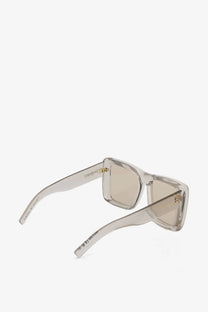 Saint Laurent women’s acetate clear rectangular sunglasses with light brown lenses and gold-tone hardware beige