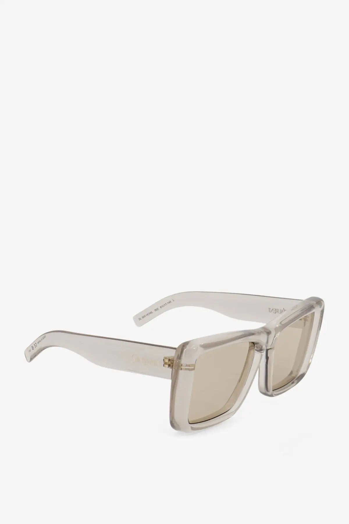 Saint Laurent women’s acetate sunglasses with clear square frames beige tinted lenses and gold-tone bridge detail