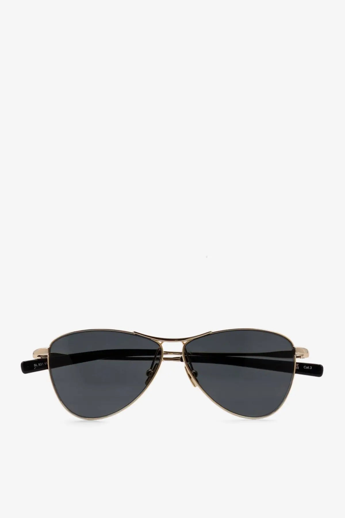 Saint Laurent women’s acetate sunglasses with gold-toned aviator frame black temple tips and dark gray lenses