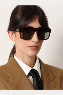 Saint Laurent women’s brown acetate sunglasses with dark tortoiseshell rectangular frames and dark lenses