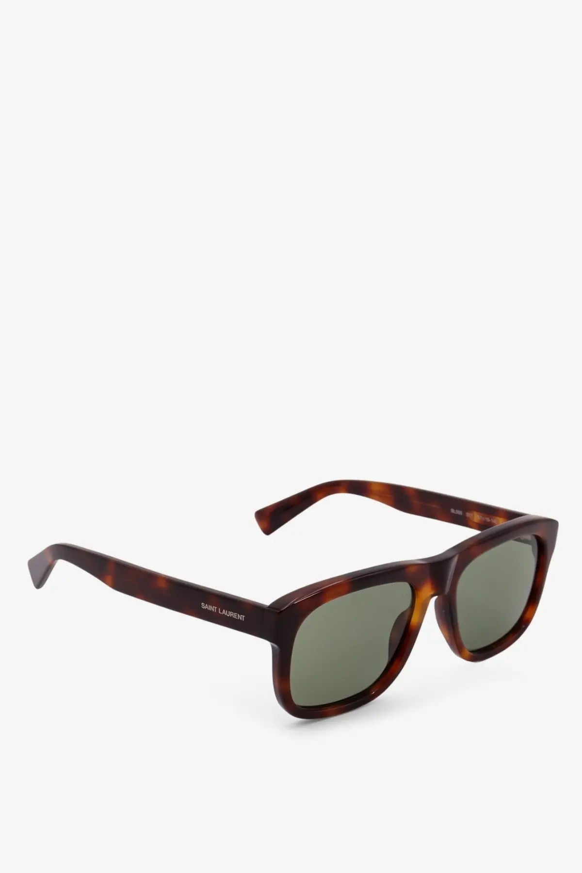 Saint Laurent women’s tortoiseshell acetate sunglasses with green lenses and logo on the temple in brown