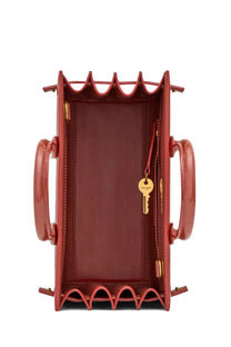 Saint Laurent women’s sac de jour nano brown red glossy leather handbag with scalloped edges and gold-tone hardware