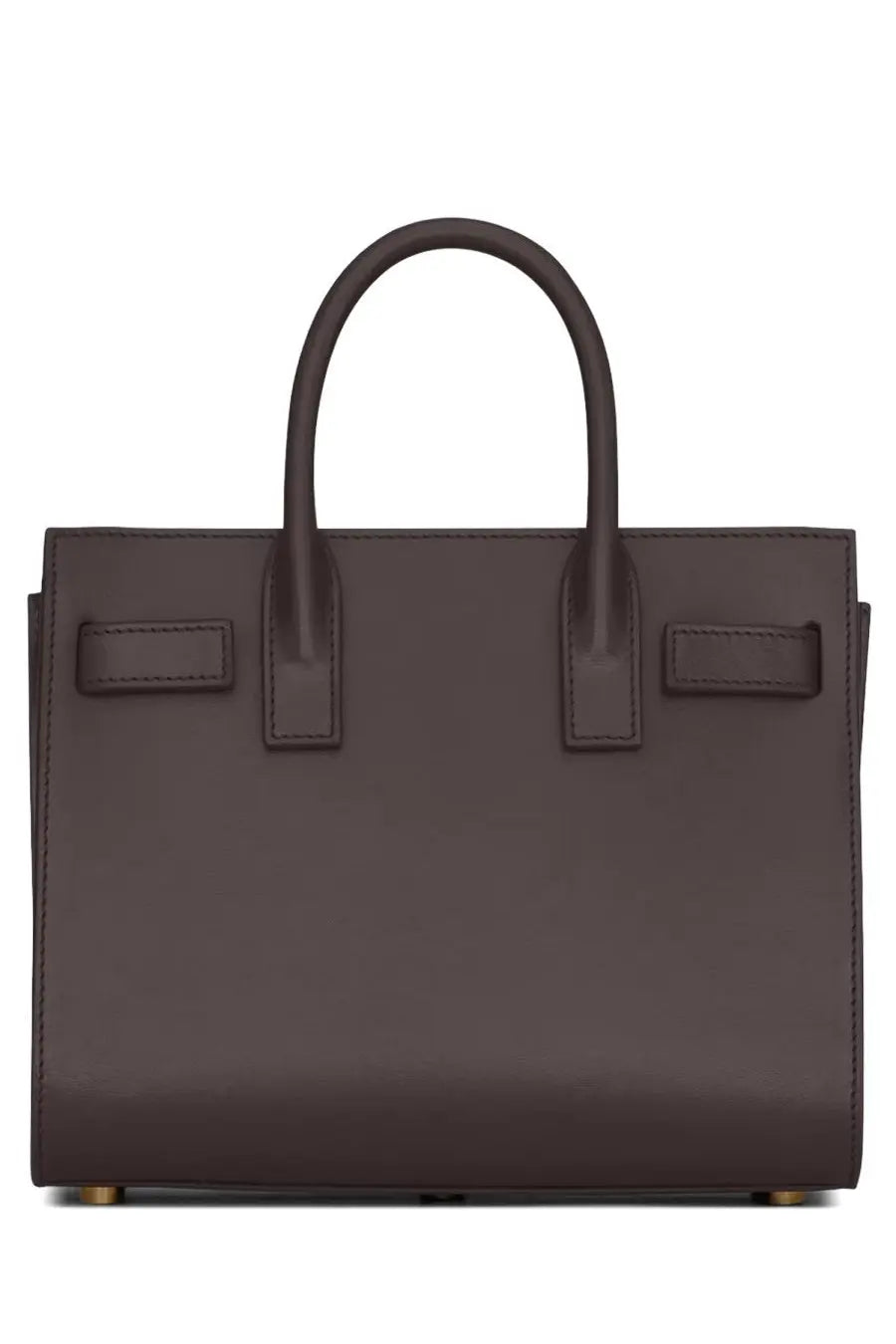 Saint Laurent women’s dark brown leather sac de jour nano bag with structured rectangular shape and top handles