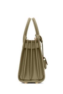 Saint Laurent women’s olive green leather handbag sac de jour nano with gold-tone hardware and vertical pleats