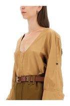 Saint Laurent Women's Henley Blouse Beige, view 4