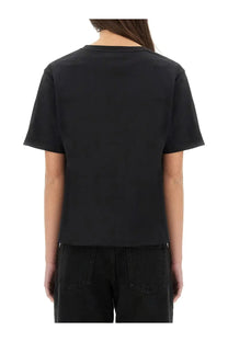 Saint Laurent women’s boyfriend fit black short-sleeved cotton t-shirt with crew neck and relaxed fit front view