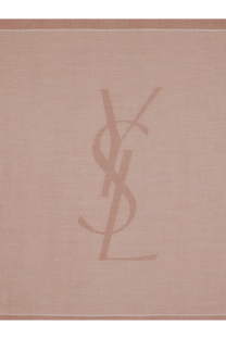 Beige Saint Laurent women’s cashmere and silk cassandre foulard with subtle ribbed texture and matching monogram logo