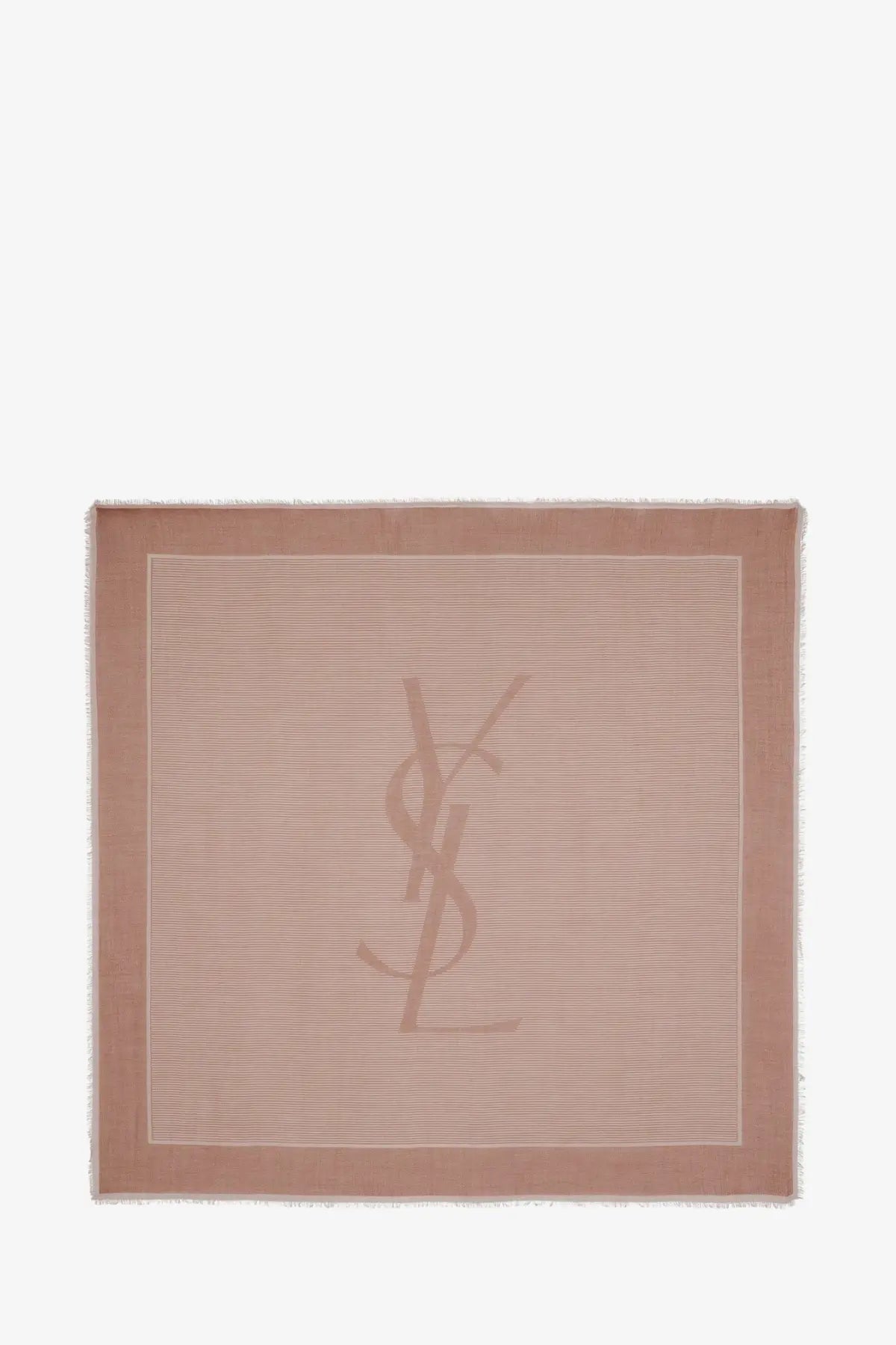 Saint Laurent women’s cassandre soft beige cashmere and silk scarf with subtle stripes and iconic monogram logo