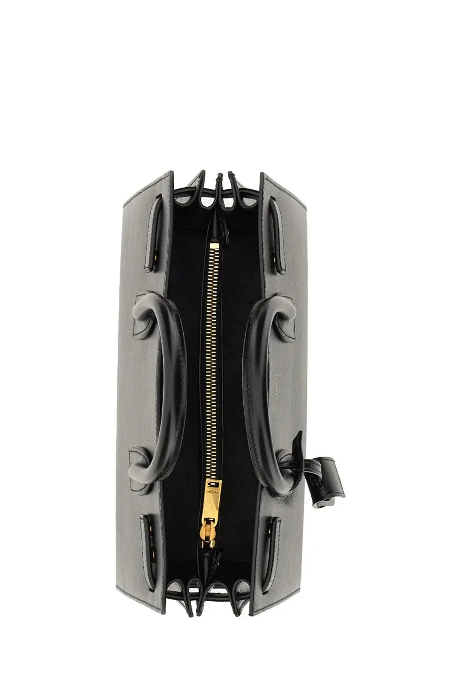 Saint Laurent women’s classic baby sac de jour black leather handbag with gold-tone zipper and sculpted handles