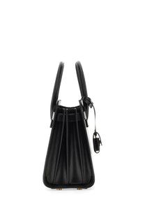 Saint Laurent women’s classic baby sac de jour black leather handbag with structured silhouette and metallic hardware accents