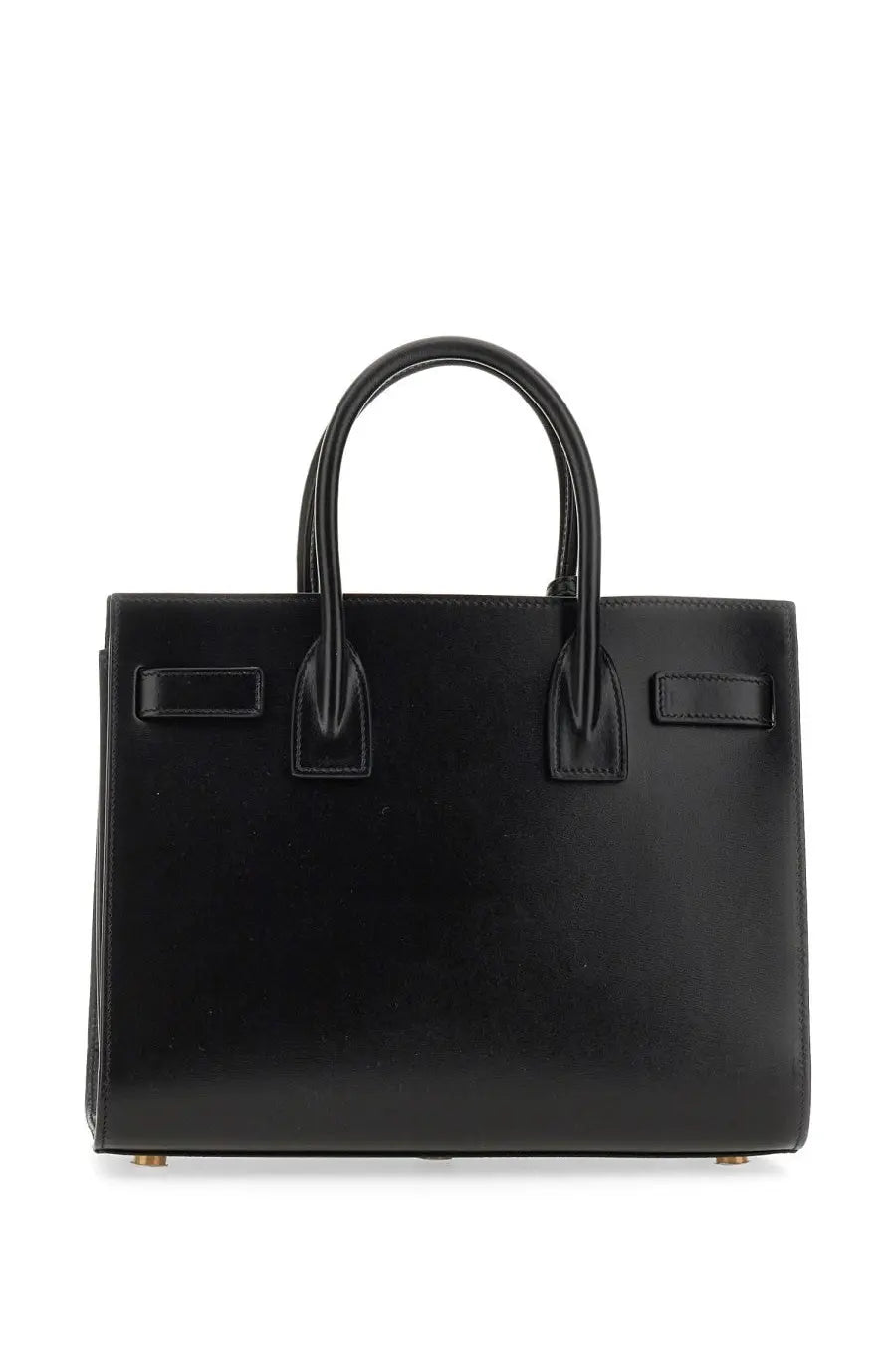 Saint Laurent women’s classic baby sac de jour tote bag in black leather with structured rectangular shape and top handles