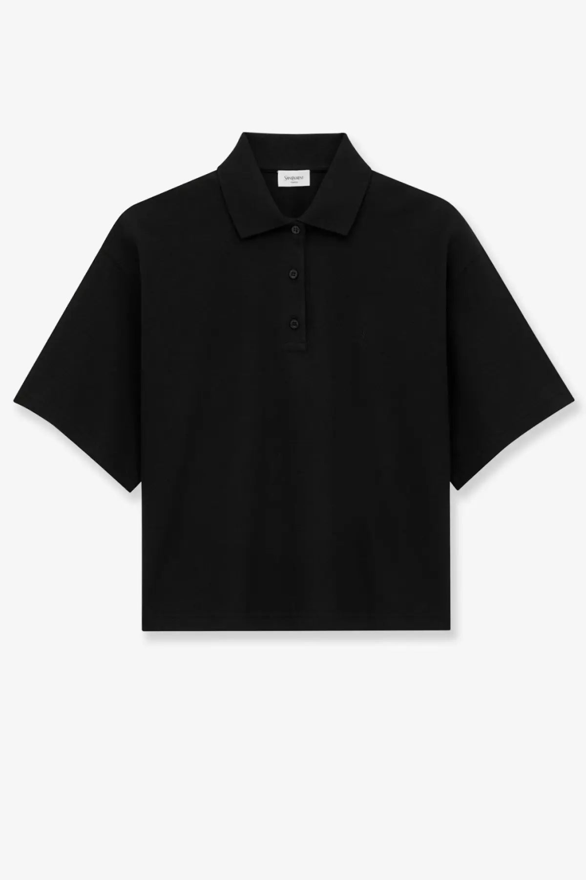 Saint Laurent women’s black cotton blend polo shirt with short sleeves classic collar and three-button placket