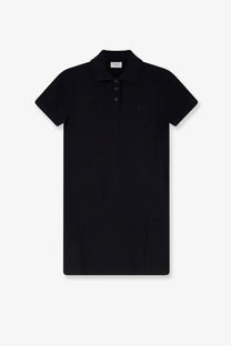 Saint Laurent women’s black cotton short-sleeved polo dress with classic collar and button placket