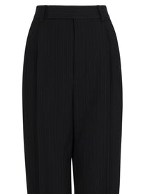 Saint Laurent Women's Crêpe Pinstripe Trousers Black, view 3