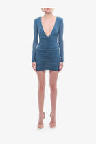 Saint Laurent Women's Draped Fabric Dress Blue, view 3