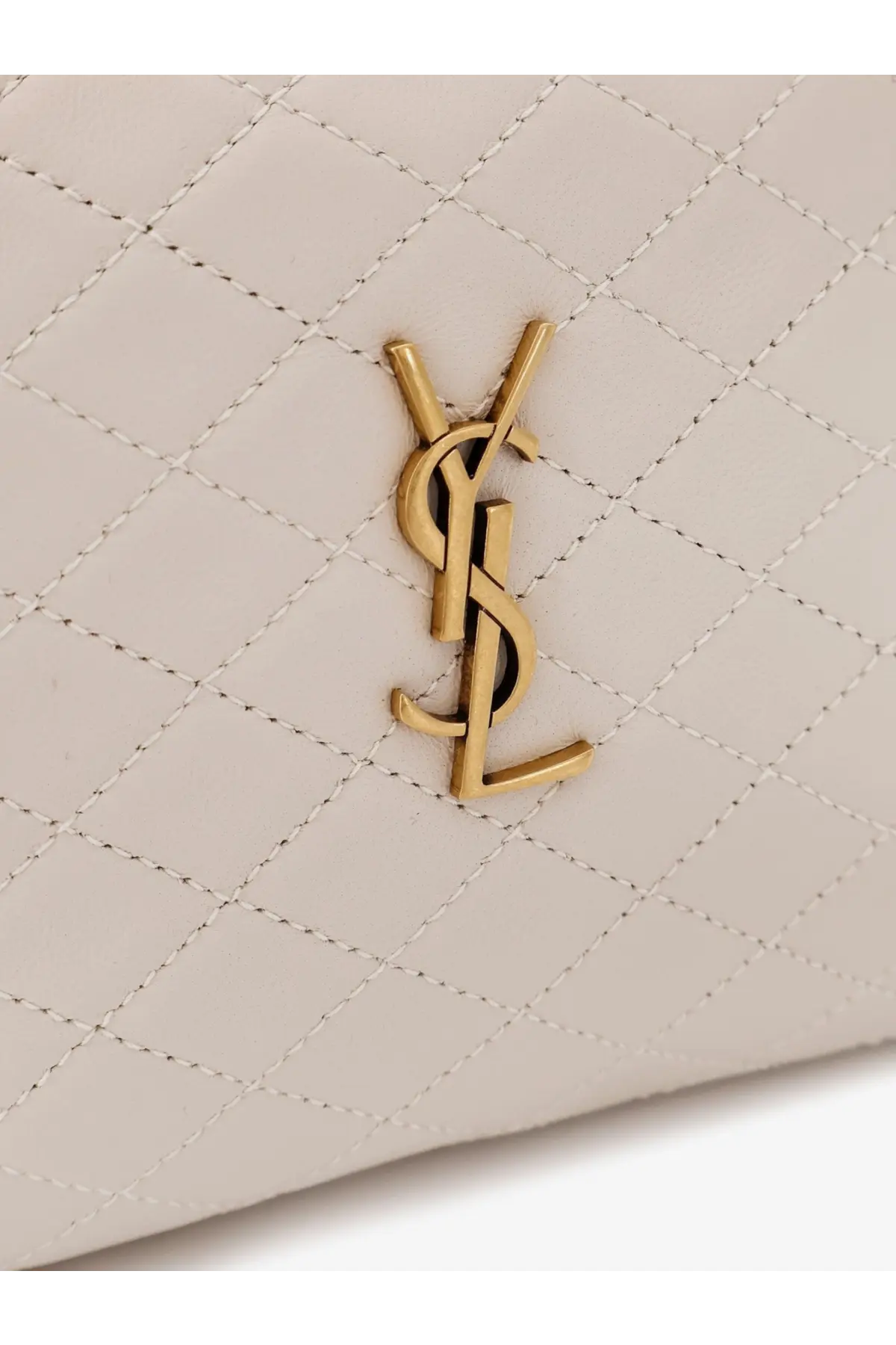 Saint Laurent women’s gaby cream quilted leather crossbody bag with gold tone YSL logo emblem white